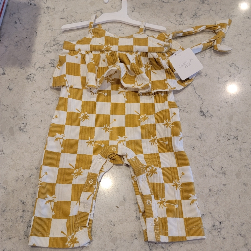 Grayson Mini Romper & Headband Out Fit 6-9 Months NWT! Ivory & Oatmeal NWT!